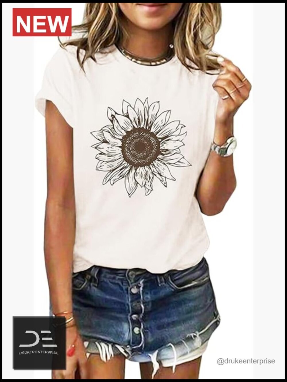 Women's Casual Short Sleeve Sunflower Graphic T-Shirt